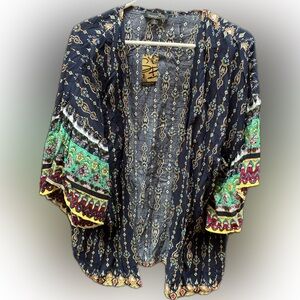 Suzanne Betro Navy and Orange Patterned Kimono